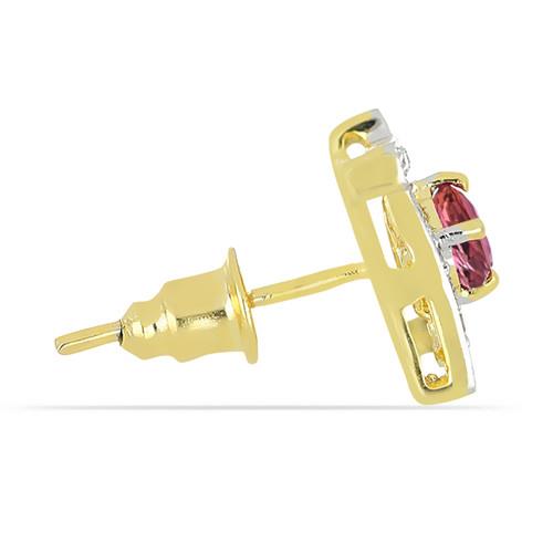 BUY 14K GOLD NATURAL RUBELITE GEMSTONE CLASSIC EARRINGS WITH WHITE DIAMOND